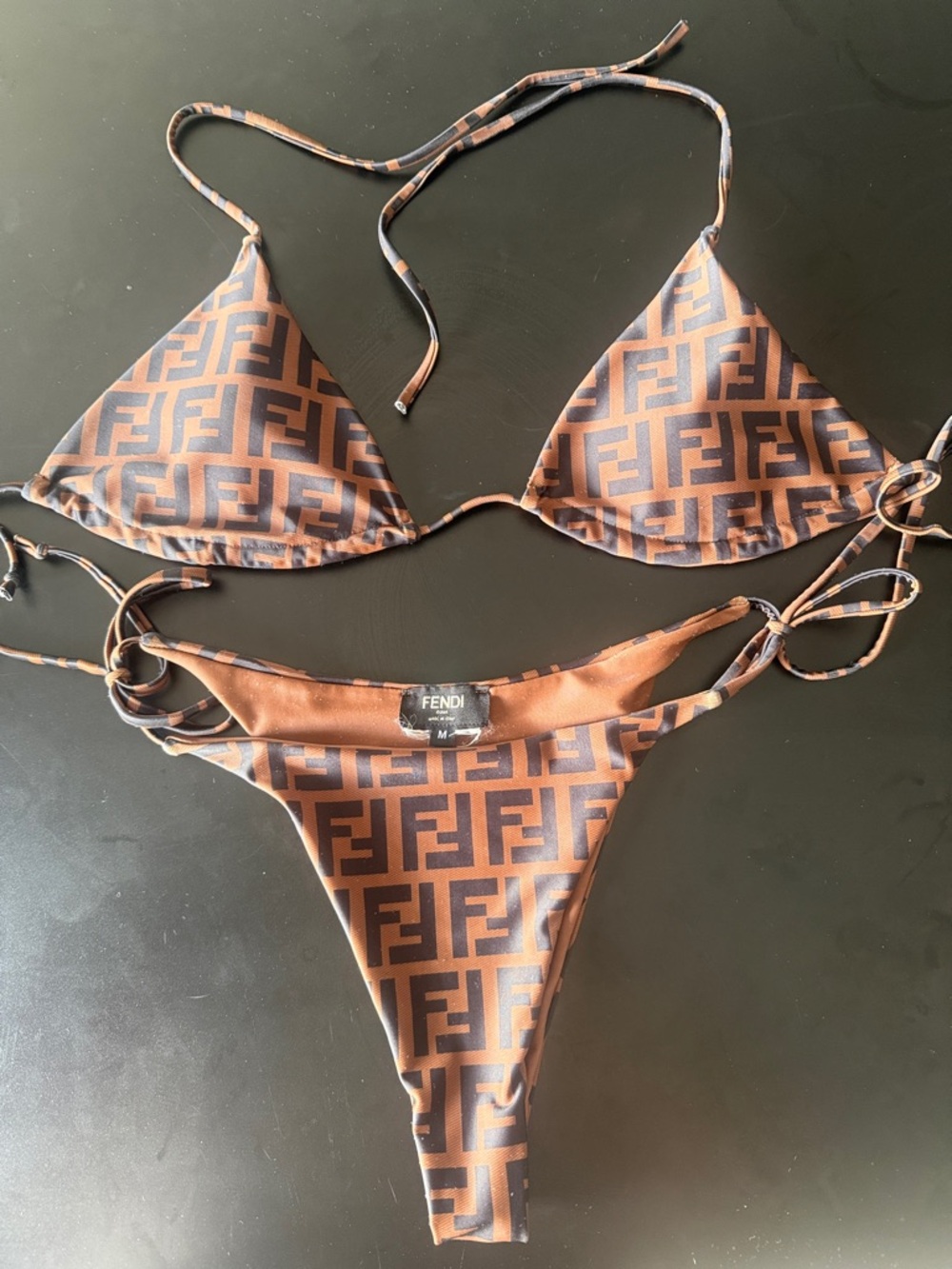 Brown FF Logo Triangle String Bikini